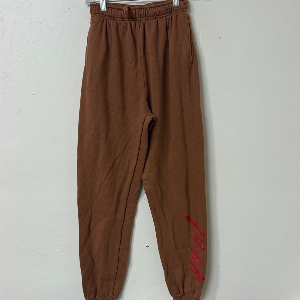 PINK Victoria's Secret Brown Jogger Sweatpants with Red Script